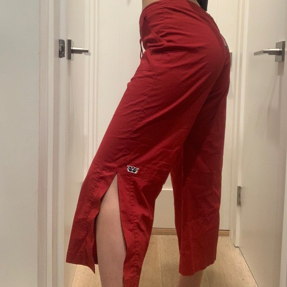 Red Women's Capris with Floral Design - Picture 2 of 4